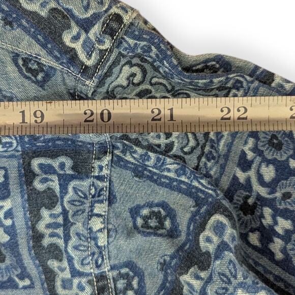 Vintage GUESS USA Denim Shirt 80s 90s ~ Tile print long sleeve snap front - Picture 5 of 7